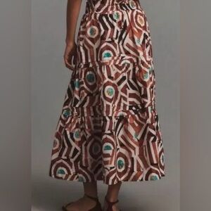 Anthropologie Somerset Tiered Geometric Patterned Brown Maxi Skirt Size S